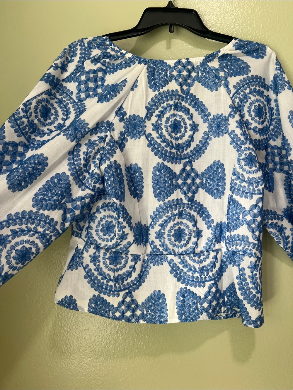 Ultra Pink Blue & White Printed Peasant Blouse - Picture 5 of 5
